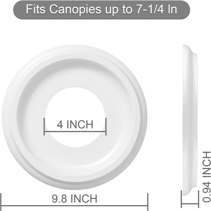 ELFCAB 2 Pack White Molded Nylon Ceiling Medallion for Light Fixtures and Ceiling Fans 10"OD x 4"ID x 1"P (Fits Canopies up to7-1/4") - Image 2